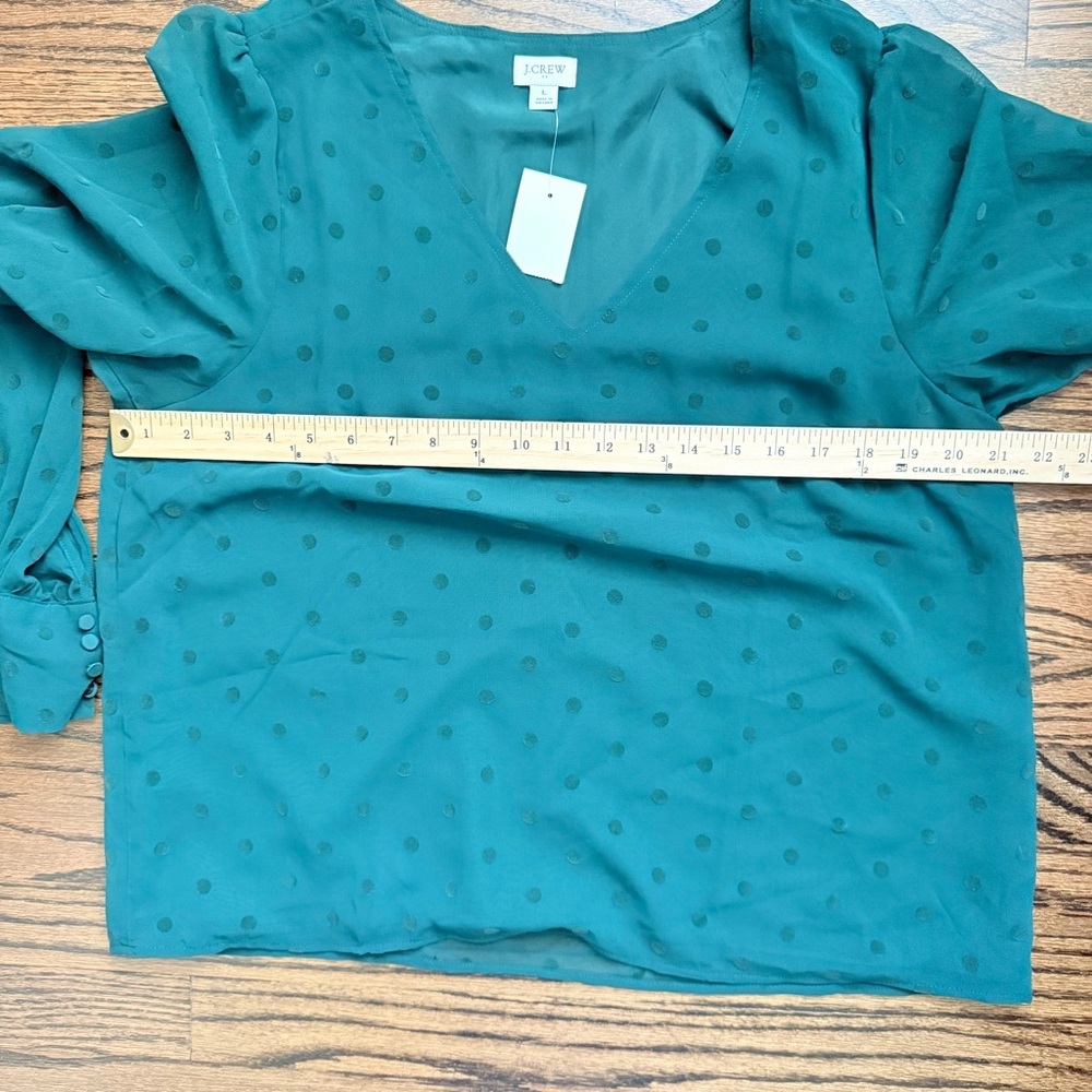 NWT J Crew Factory Women’s Green Dot Blouse with Sheer Sleeves - size large - Picture 8 of 9